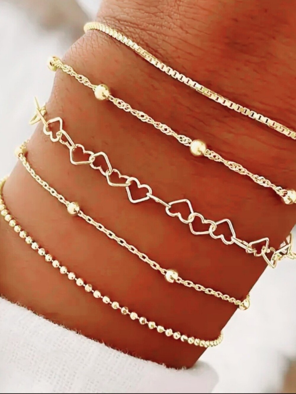 Gold Plated Link Stackable Bracelet Set 5 Pcs. - Picture 3 of 5